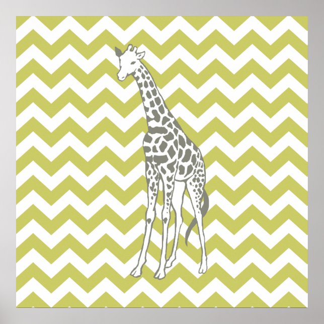 Poster Kaki Safari Chevron avec Pop Art Giraffe (Devant)