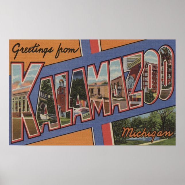 Poster Kalamazoo, Michigan - Scènes de grandes lettres (Devant)