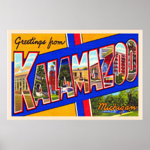 Poster Kalamazoo Michigan Vintage grande lettre carte pos
