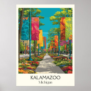 Poster Kalamazoo Michigan Vintage Urban Pathway Art