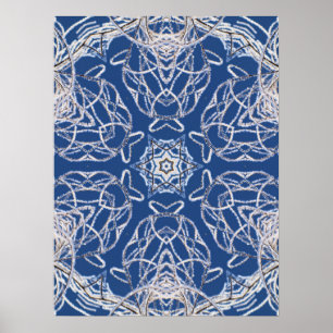 Poster Kaleidoscope Bleu clair, Blanc, Étoile simple