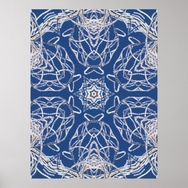 Poster Kaleidoscope Bleu clair, Blanc, Étoile simple (Devant)