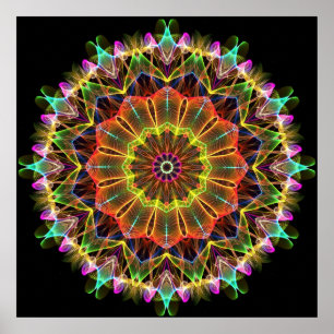 Poster Kaléidoscope fleur étoile orange