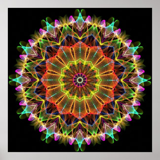 Poster Kaléidoscope fleur étoile orange