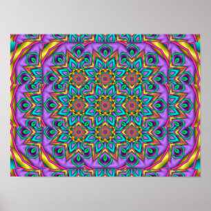 Poster Kaleidoscope Mandala Fractal Paon Violet
