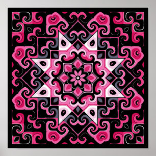 Poster Kaleidoscope rose et noir