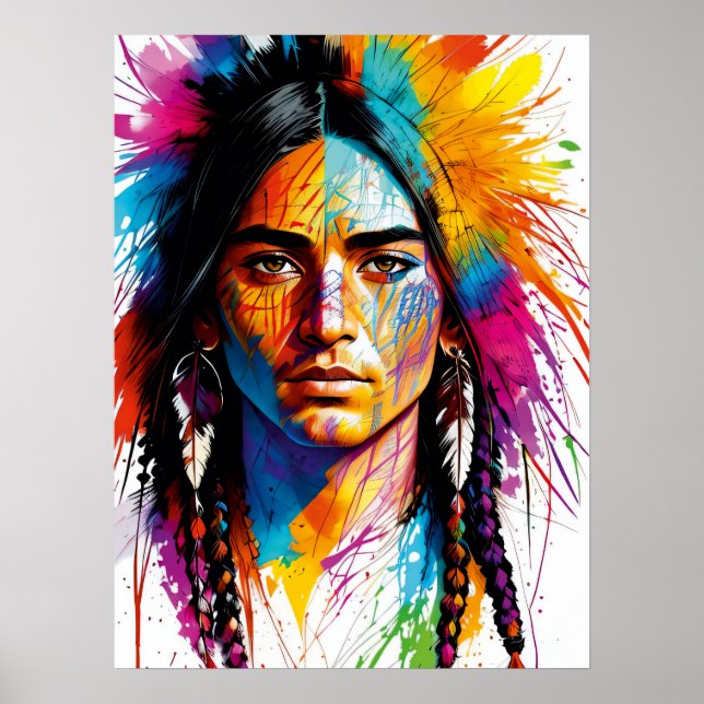 Poster Kaleidoscope tribal : Portrait autochtone coloré (Devant)
