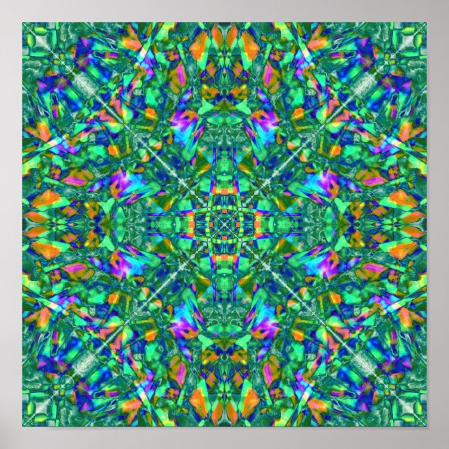 Poster Kaleidoscope Turquoise Fractal Art (Devant)