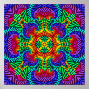 Poster Kaleidoscope Vintage et fractal arc-en-ciel