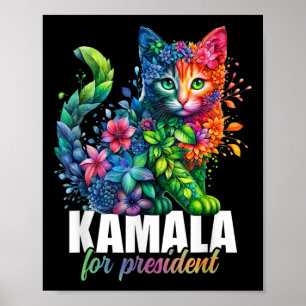 Poster Kamala Harris Président Cute Cat Floral Femini