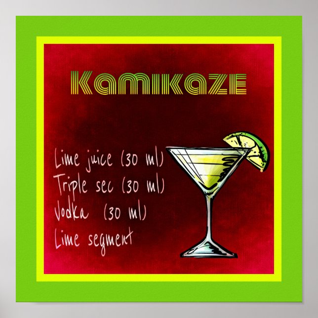 Poster Kamikaze Drink Cocktail Recette (Devant)