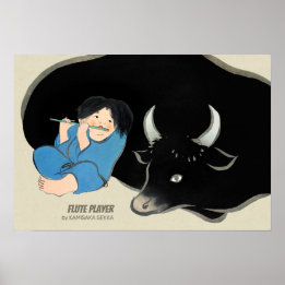Poster Kamisaka Sekka Flûte joueur Oxherd Japan CC0475