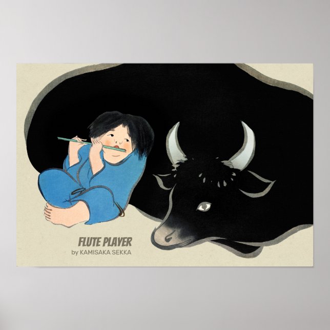 Poster Kamisaka Sekka Flûte joueur Oxherd Japan CC0475 (Devant)
