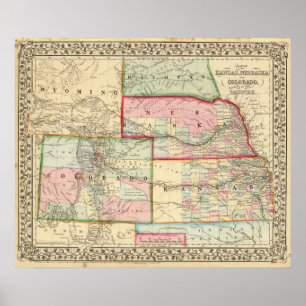 Poster Kan, Neb, carte de Colo par Mitchell