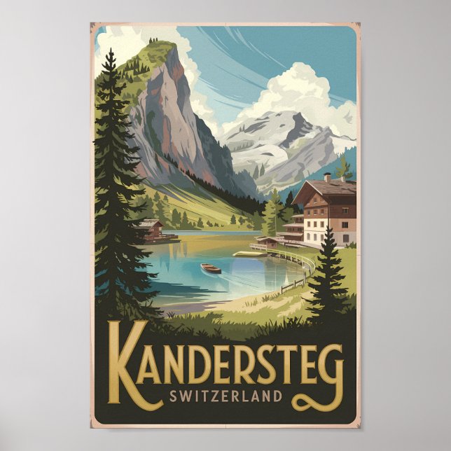 Poster Kandersteg Suisse Illustration Voyage Art (Devant)