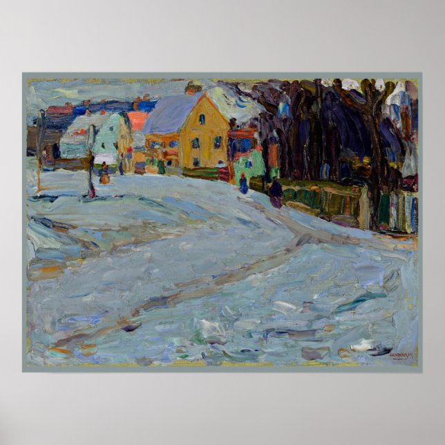 Poster Kandinsky - Schwabing Nikolaiplatz, hiver (Devant)
