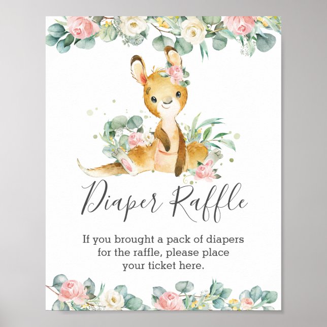 Poster Kangaroo Baby shower de verdure florale Déchets Ra (Devant)