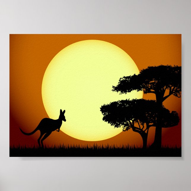 Poster Kangourou au coucher du soleil (Devant)