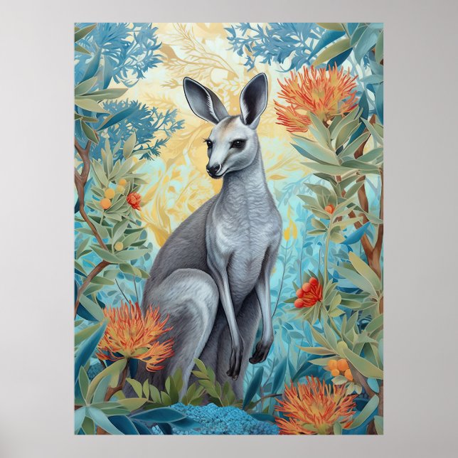 Poster Kangourou gris dans le bush australien (Devant)