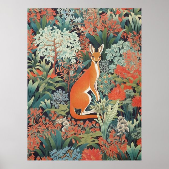 Poster Kangourou rouge dans la brousse australienne (Devant)