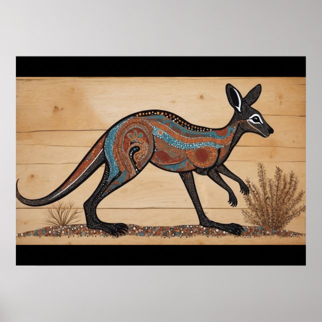 Poster Kangourou, thème aborigène australien (Devant)