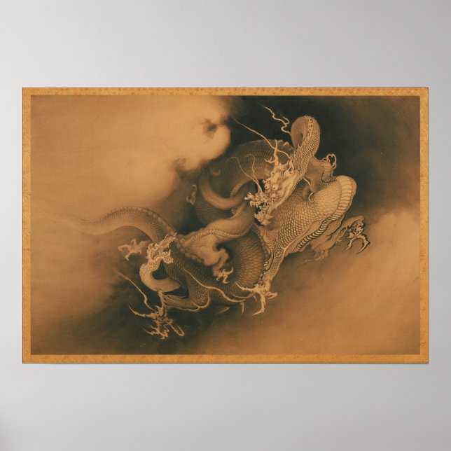 Poster Kanō Hōgai Deux dragons dans les nuages (Devant)