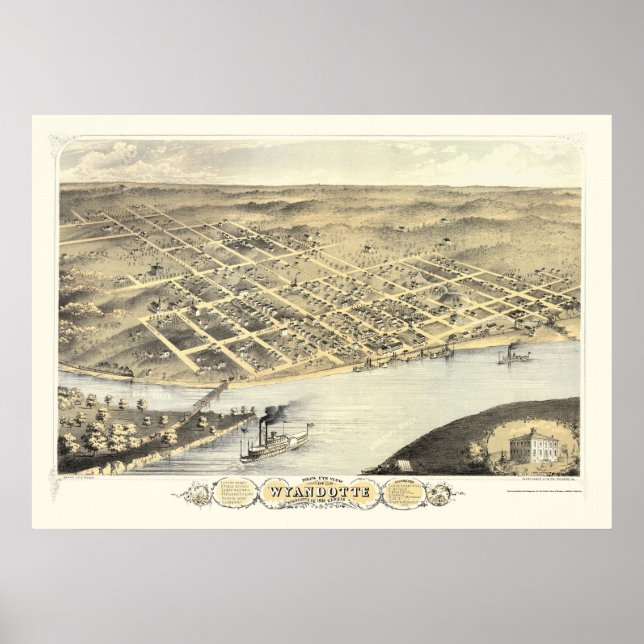 Poster Kansas City, KS Carte panoramique - 1869 (Devant)