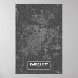 Poster Kansas City, Missouri (blanc sur le noir)