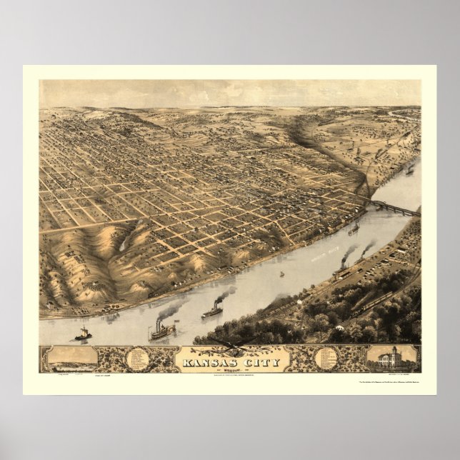 Poster Kansas City, MO Carte panoramique - 1869 (Devant)