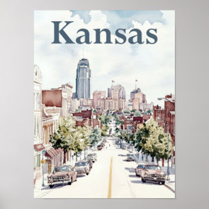 Poster Kansas City Watercolor Peinture Voyage
