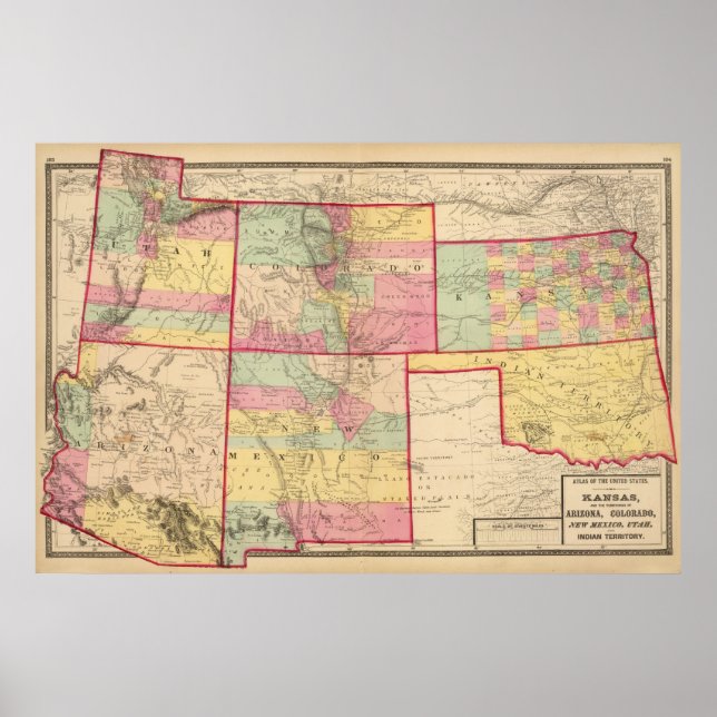 Poster Kansas et Arizona, Colorado, Nouveau-Mexique, Utah (Devant)