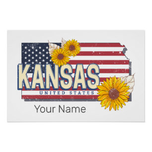 Poster Kansas États-Unis Retro State Map Vintage USA