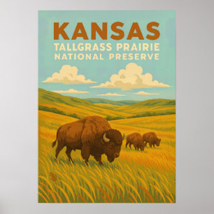 Poster Kansas Tallgrass Prairie Réserve nationale V01