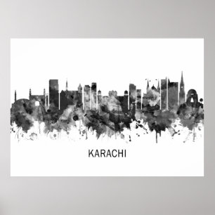 Poster Karachi Pakistan Skyline BW