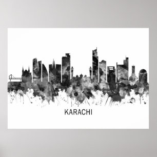 Poster Karachi Skyline Pakistan BW