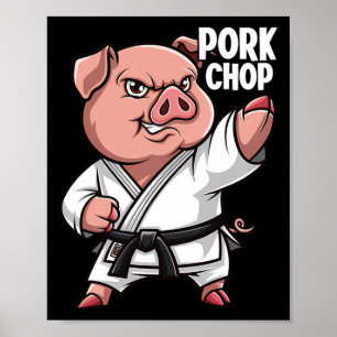 Poster Karate de porc Côtes de porc drôle Cochon Porc Pun