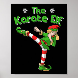 Poster Karate Girl Elf Arts Martiaux Noël