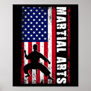 Poster Karate Martial Arts Usa Drapeau Américain Patrioti