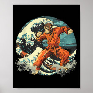 Poster Karate Monkey Waves Monkey Lover Taekwondo Martial