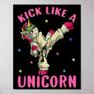 Poster Karate Motivational Féminin Licorne Coup de Pied C