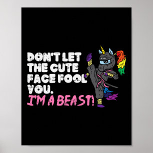 Poster Karate Ninja Unicorn mignonne Visage Beast Taekwon