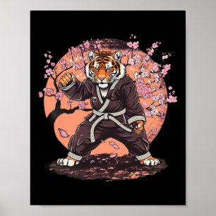 Poster Karaté Tigre Fleurs de Sakura Taekwondo Jiu-jitsu