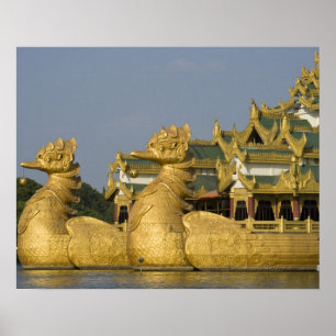 Poster Karaweik Hall est un point de repère de Yangon, em