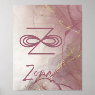 Poster Karuna Reiki Zonar Rose Parties scintillant d'encr