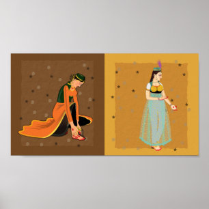 Poster Kathak Danseur Vintage et moderne dans un collage