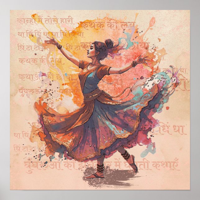 Poster Kathak Expression Ink Watercolor Cultural Art (Devant)
