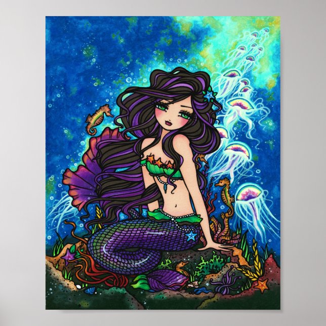 Poster "Kathleen" Mermaid Jellyfish Ocean Seahorse Fairy (Devant)