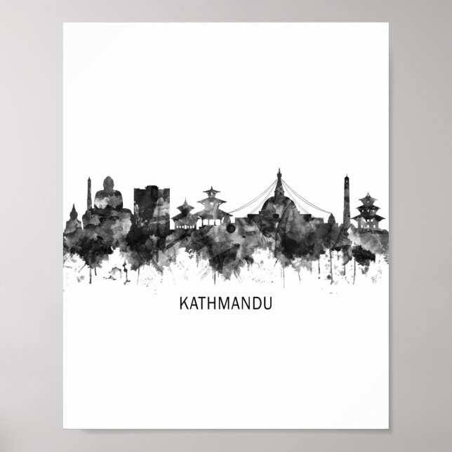 Poster Kathmandu Nepal Skyline BW (Devant)