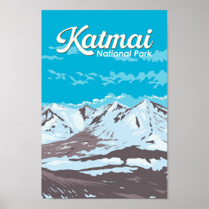 Poster Katmai National Park Illustration Voyage Art Retro