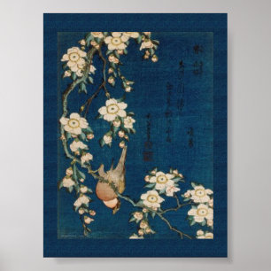 Poster Katsushika Hokusai 葛飾 北斎 Chardonneret et cerisier